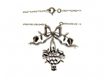 French Belle Epoque Paste & Marcasite Silver Basket & Bow Pendant on Silver Chain
