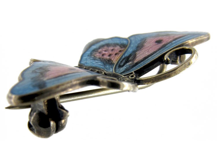 Blue & Pink Enamel Butterfly Brooch