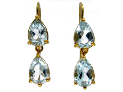 Aquamarine 18ct Gold Double Drop Earrings