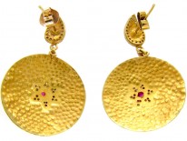 Cabochon Ruby & Diamond Drop Gold Earrings