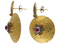 Cabochon Ruby & Diamond Drop Gold Earrings