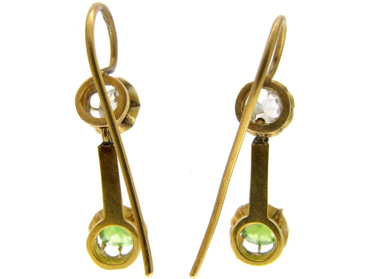 Green Garnet & Diamond Drop Earrings