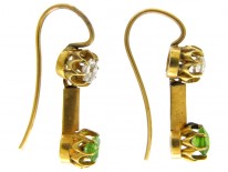 Green Garnet & Diamond Drop Earrings
