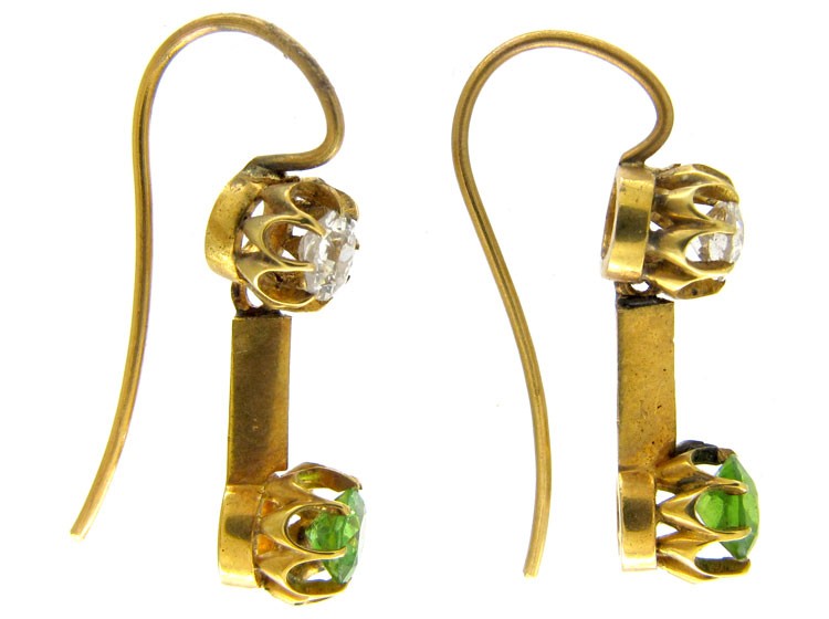 Green Garnet & Diamond Drop Earrings