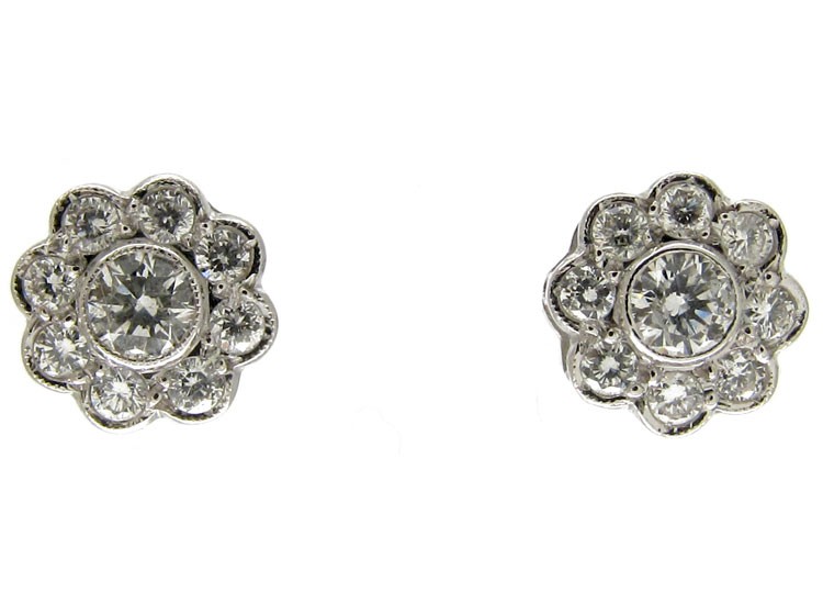 Edwardian Style Diamond Cluster Earrings