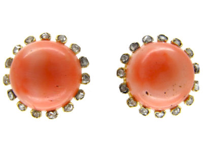 Coral & Diamond Bouton Earrings
