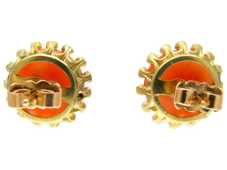 Coral & Diamond Bouton Earrings