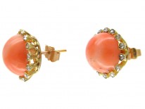 Coral & Diamond Bouton Earrings