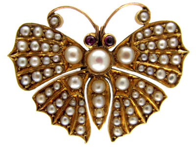 Gold & Natural Pearl Victorian Butterfly Brooch