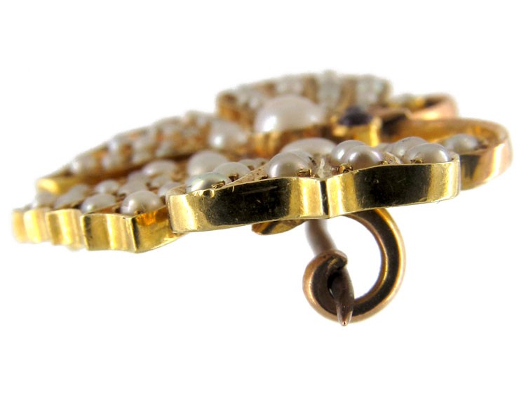 Gold & Natural Pearl Victorian Butterfly Brooch