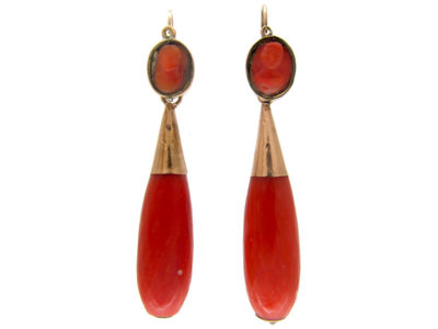 Large Neapolitan Georgian Coral Drop Earrings