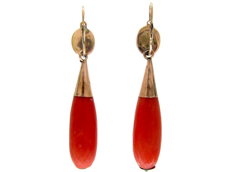 Large Neapolitan Georgian Coral Drop Earrings