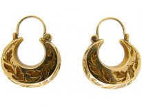 Engraved Boat Shaped Gold Victorian Earrings