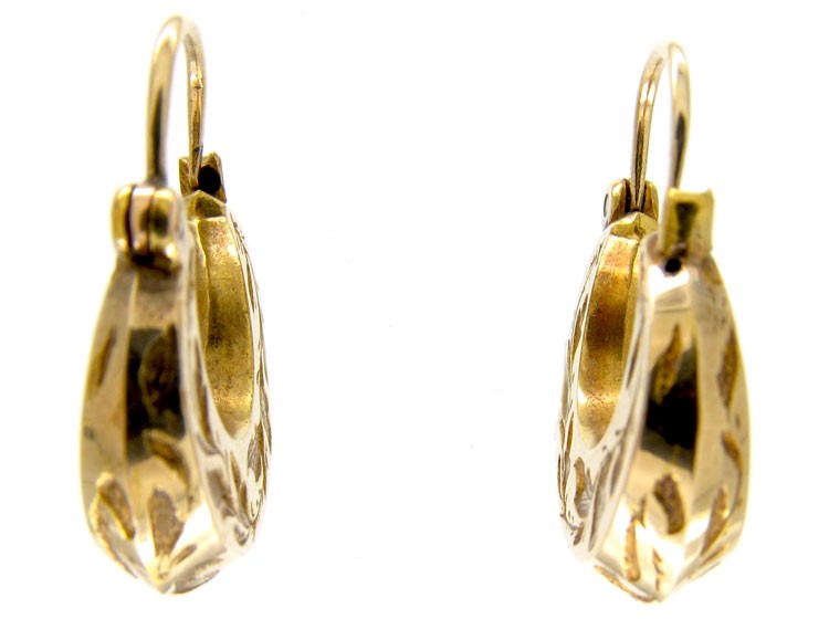 Engraved Boat Shaped Gold Victorian Earrings