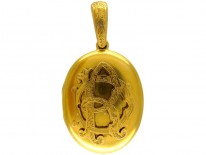 Gold Victorian Locket with Lily of The Vallery Engraving