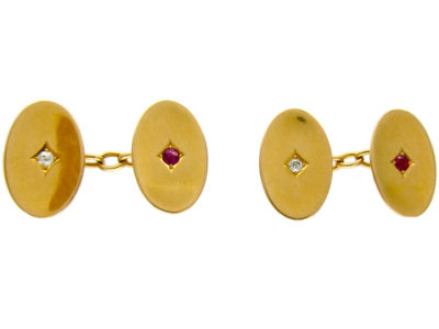 Ruby & Diamond 18ct Gold Oval Cufflinks