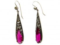 Pink Paste & Marcasite Silver Earrings