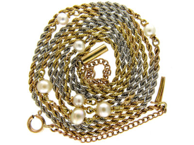 Two Colour Gold & Platinum Chain set with Pearls