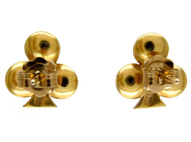 Club Shaped Three Pearl Diamond Earrings