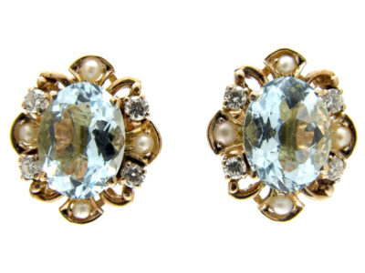 Aquamarine, Pearl & Diamond Earrings