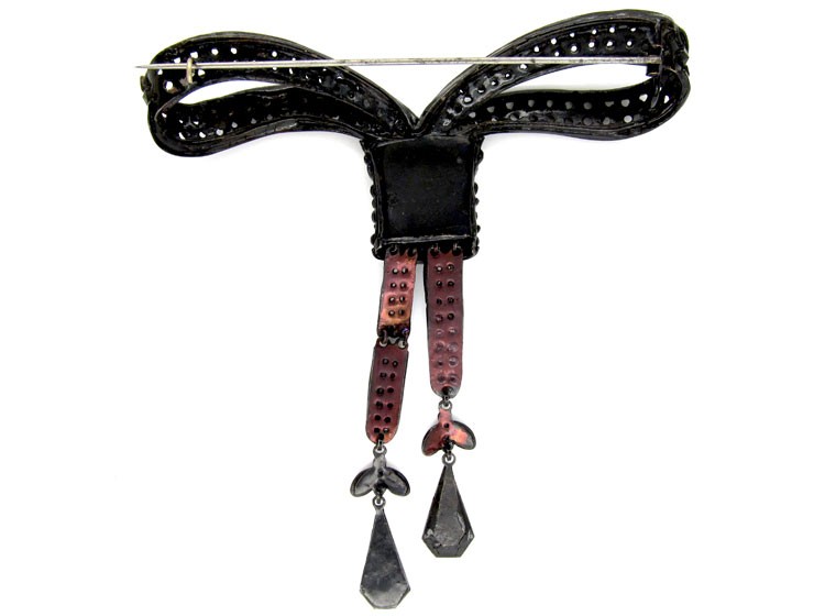 Victorian Vauxhall Glass Bow Brooch