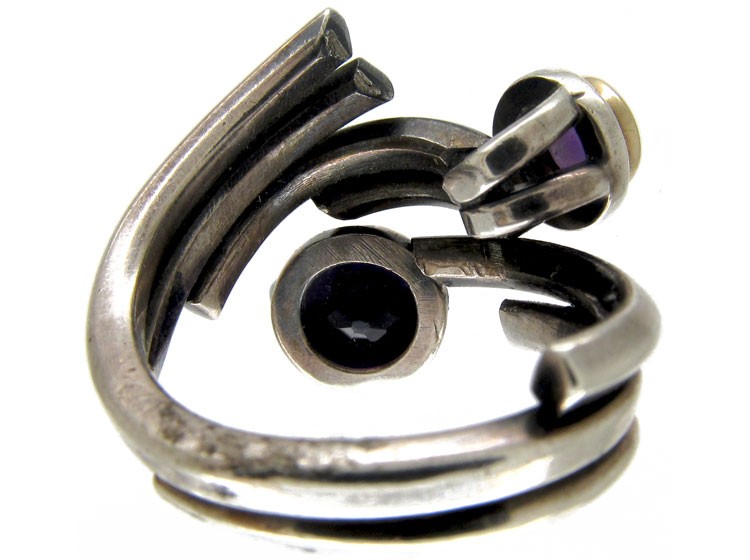 Amethyst Silver Coily Ring