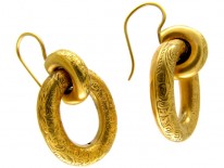 Engraved Gold Victorian Hoop Earrings