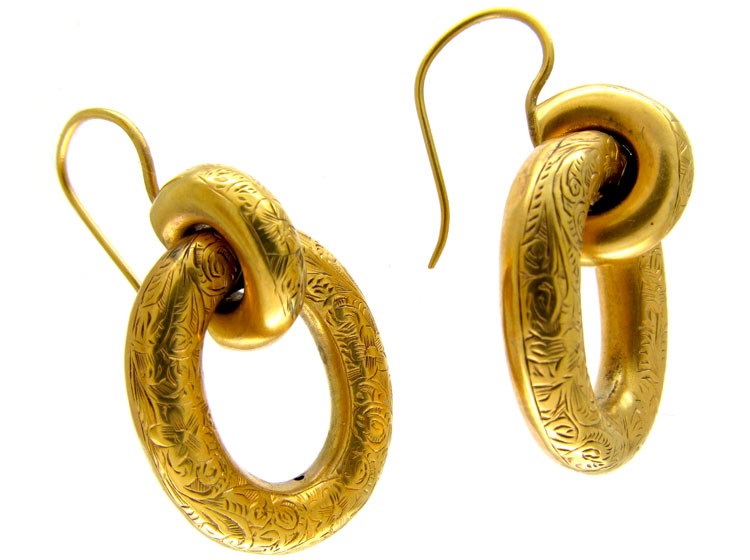Engraved Gold Victorian Hoop Earrings