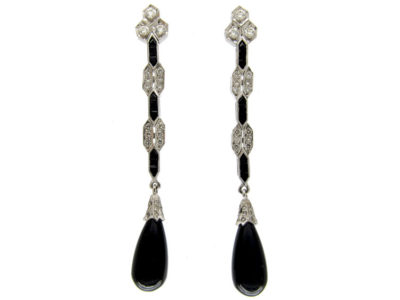 Onyx & Diamond Long Drop Earrings