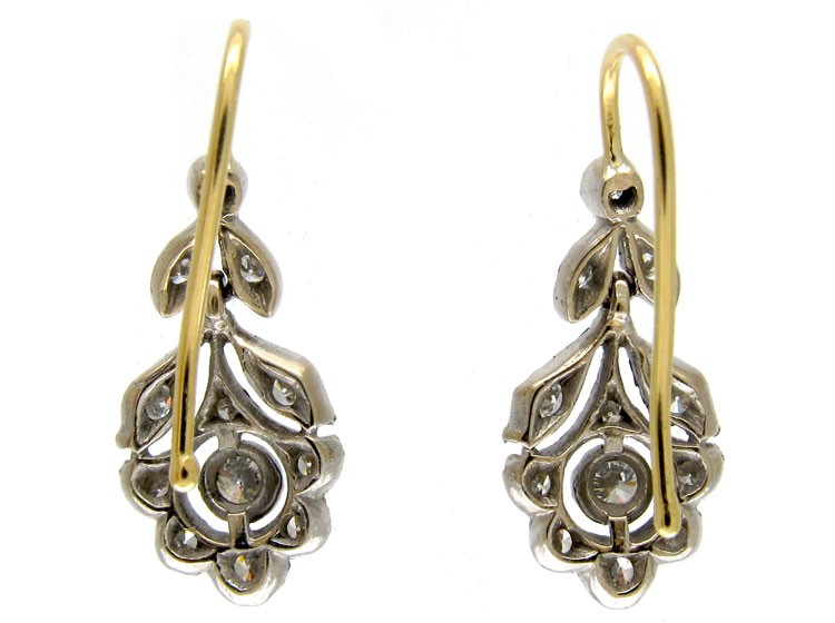 Edwardian Diamond Drop Flower Earrings