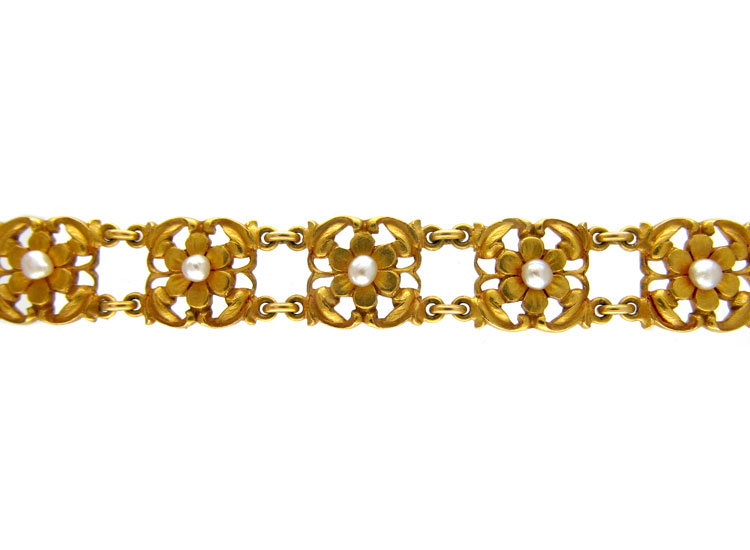 18ct Gold & Natural Pearl French Bracelet