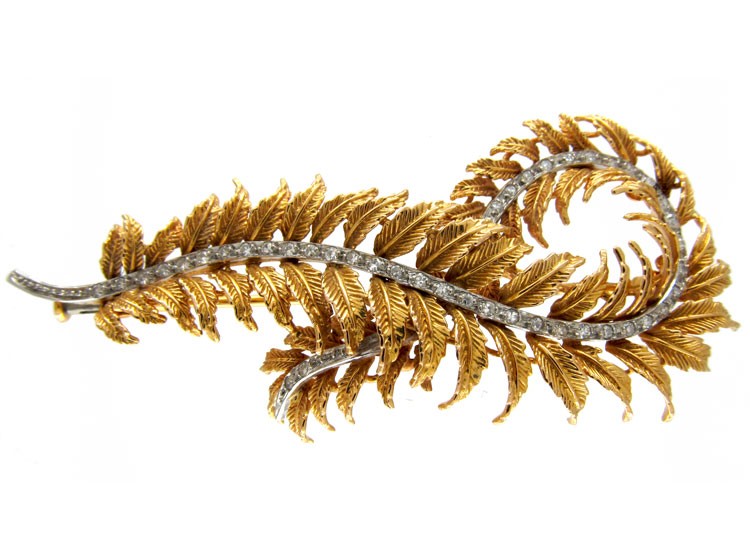 French 18ct & Platinum Leaf Brooch