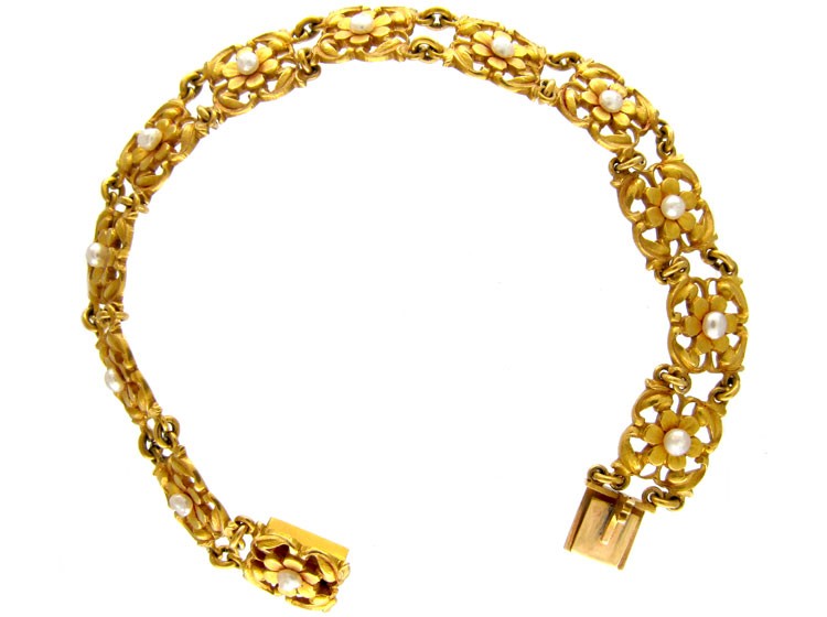 18ct Gold & Natural Pearl French Bracelet