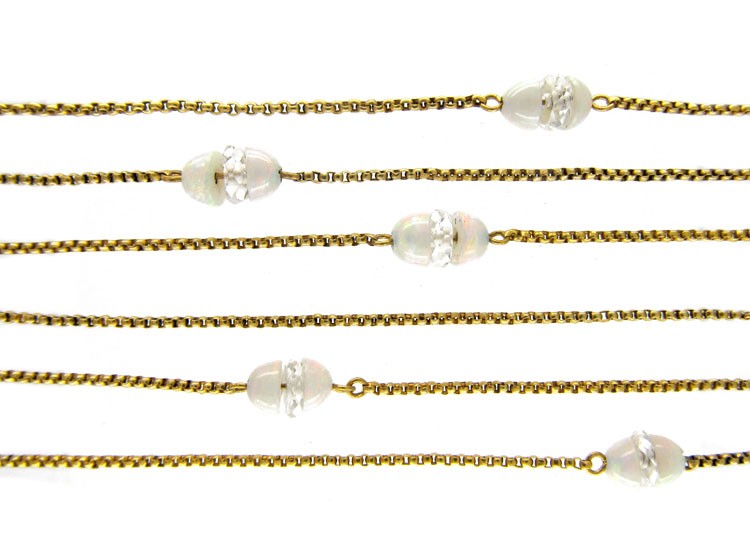 15ct Gold & Opal Beads Long Chain