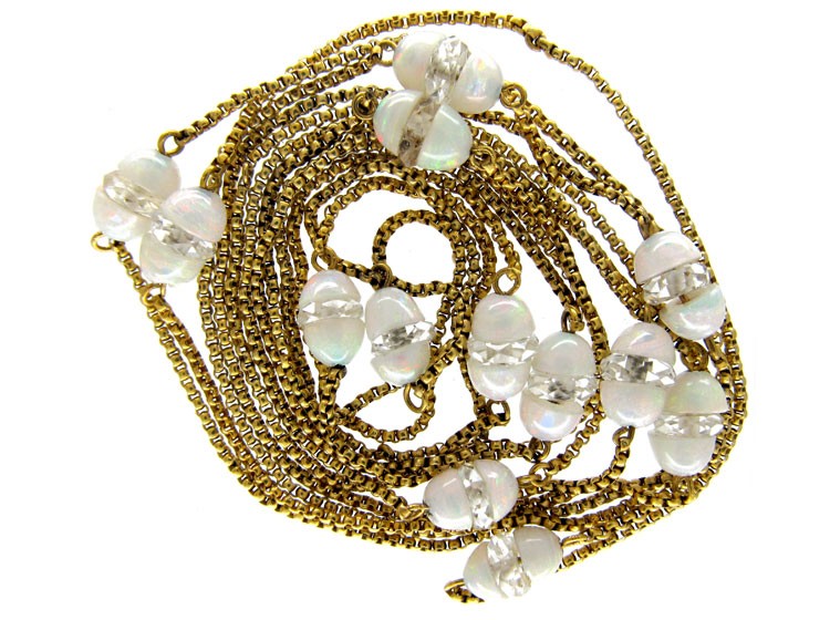 15ct Gold & Opal Beads Long Chain