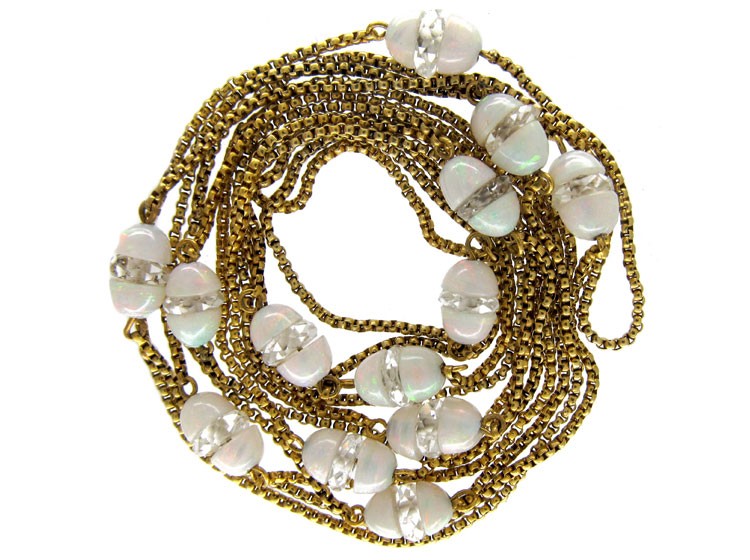 15ct Gold & Opal Beads Long Chain