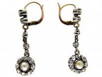 Long Rose Diamond & Natural Pearl Drop Earrings