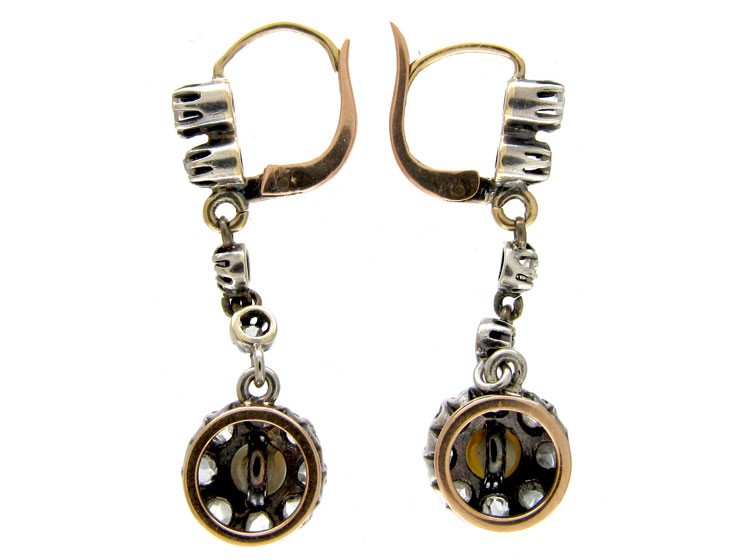 Long Rose Diamond & Natural Pearl Drop Earrings