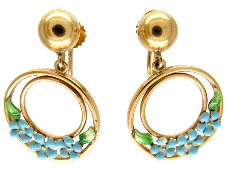 Enamel & Gold Flower Hoop Earrings
