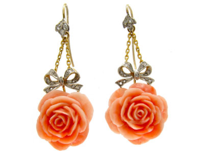 Coral & Diamond Flower Earrings