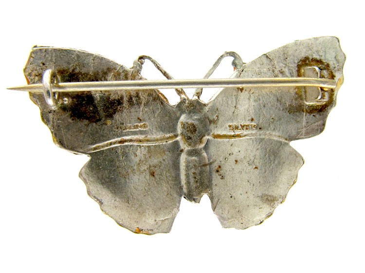 Orange & Green Enamel Butterfly Brooch