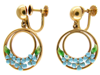 Enamel & Gold Flower Hoop Earrings
