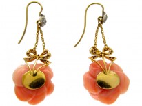 Coral & Diamond Flower Earrings