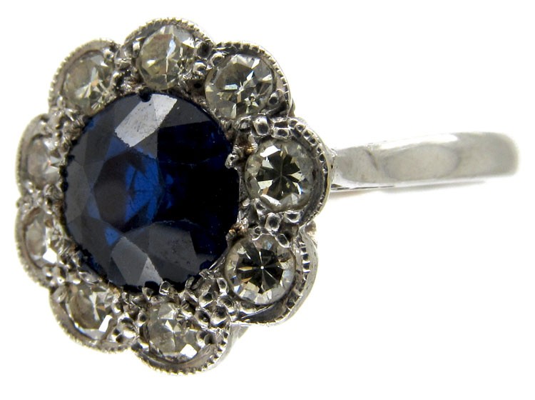 Sapphire & Diamond Edwardian Cluster Ring