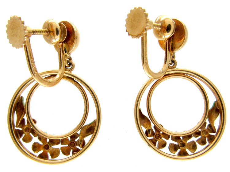 Enamel & Gold Flower Hoop Earrings