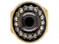 Cabochon Garnet & Natural Pearl Georgian Mourning Ring