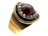 Cabochon Garnet & Natural Pearl Georgian Mourning Ring