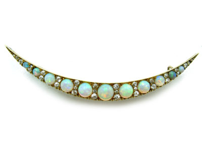 Opal & Diamond Late Victorian Crescent Brooch