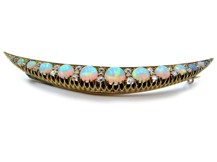 Opal & Diamond Late Victorian Crescent Brooch