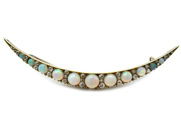 Opal & Diamond Late Victorian Crescent Brooch